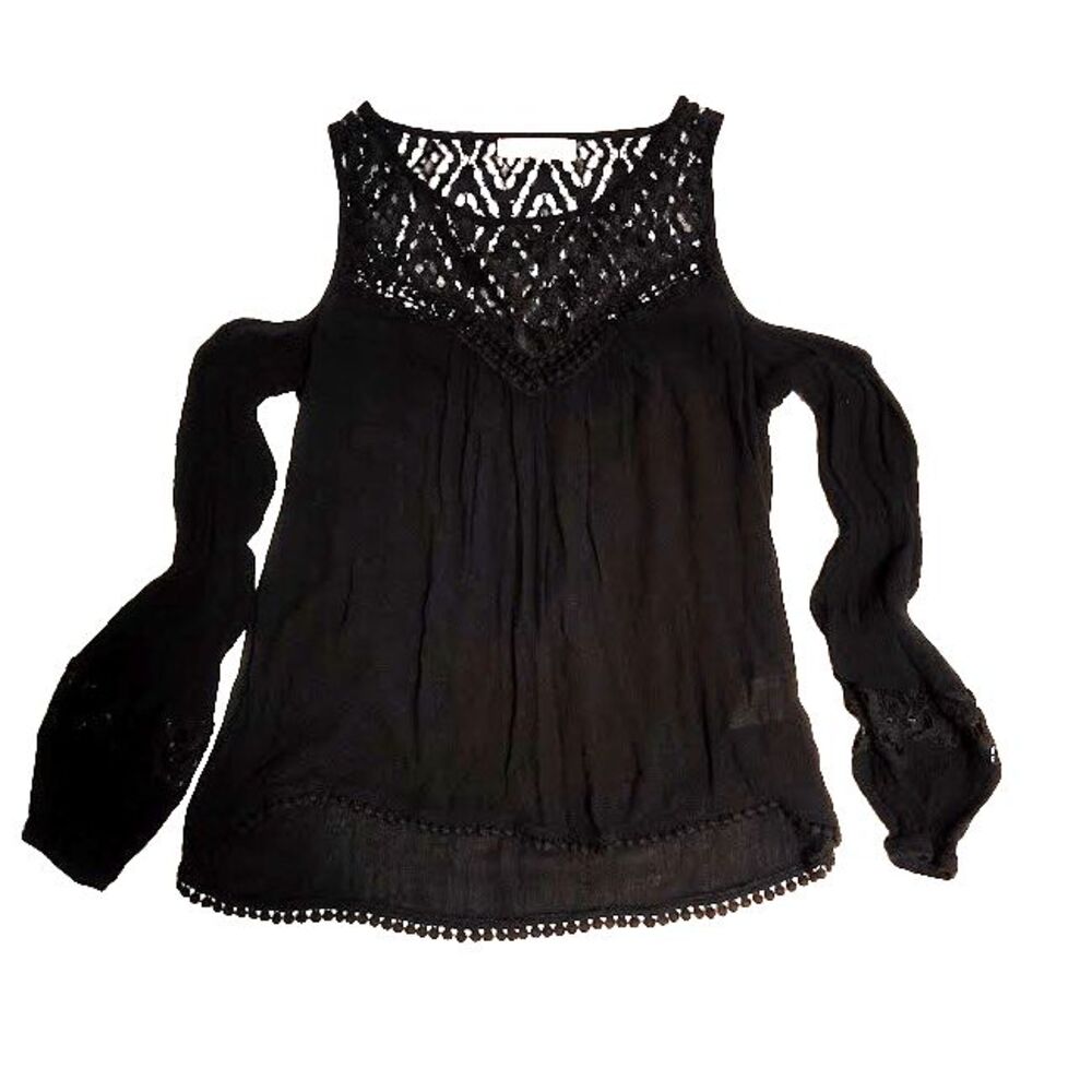 Rewind Womens Black Lace Cold Shoulder Long Sleeve Top S Blouse 36 Bust